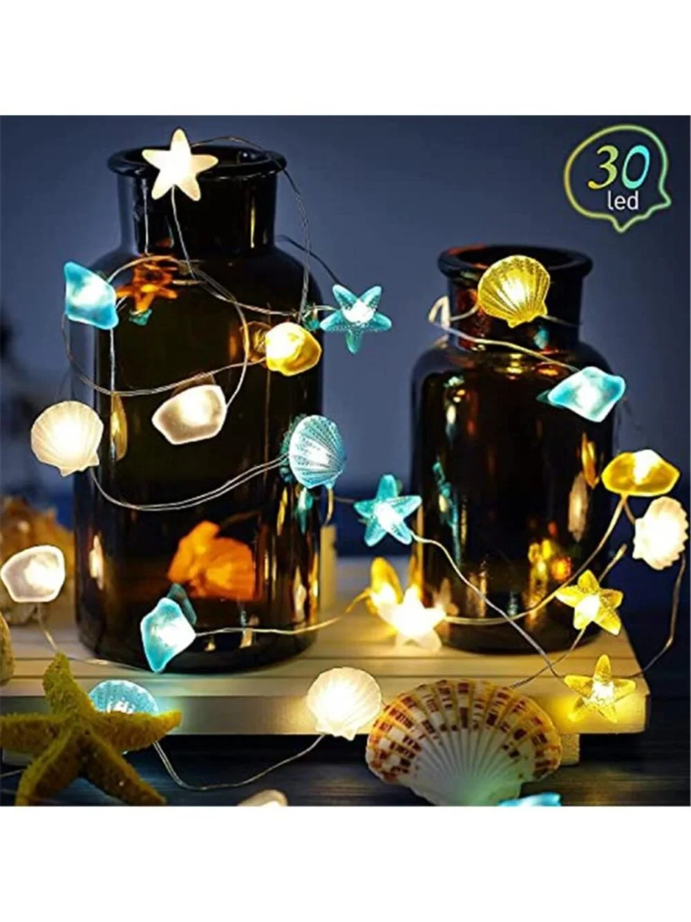 2 Pcs Ocean Beach Themed Sea Life Cute Fairy Decorative String Lights 10 FT